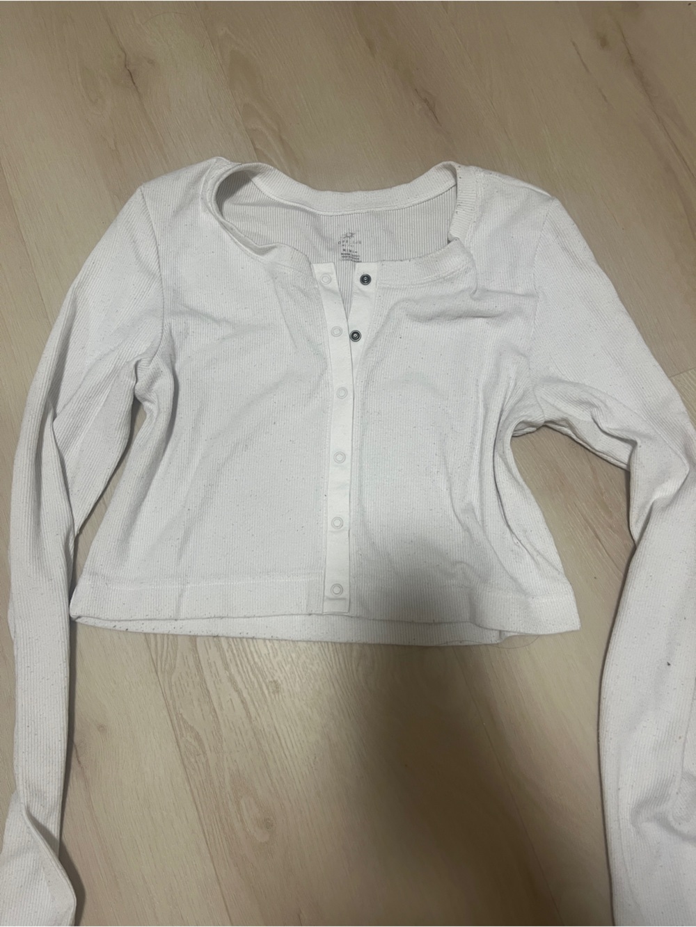 AERIE offline White Long Sleeve Henley Top